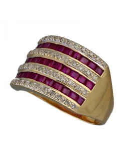 Anillo de Oro amarillo con diseño Coctel, Rubíes y Circonitas