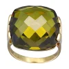 Anillo de Oro amarillo 18K con diseño cuadrado y Piedra Sintética verde