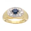 Anillo de Oro amarillo 18K con diseño, Brillantes y un Zafiro Sintético