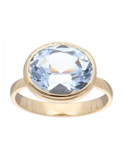 Anillo de Oro amarillo 18K con diseño y Piedra Sintética azul