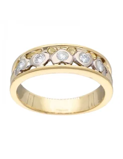 Anillo de Oro amarillo 18K con diseño de corazones y Brillantes