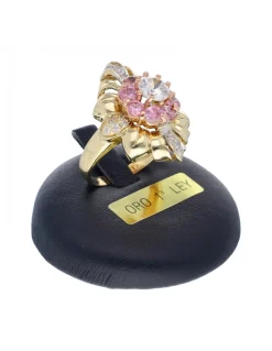 Anillo de oro amarillo 18K con diseño y circonitas