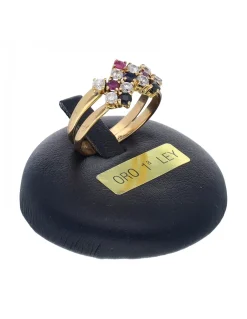 Anillo de oro amarillo 18K con diseño y circonitas