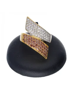 Anillo de Oro amarillo 18K con diseño, Zirconitas y Amatistas