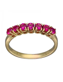 Anillo de Oro amarillo 18K con diseño y Piedras Sintéticas rosadas