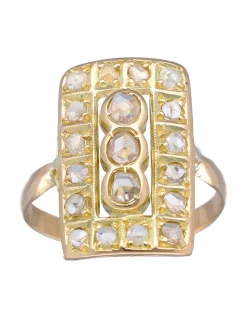 Anillo de Oro amarillo 18K con diseño rectangular y Brillantes