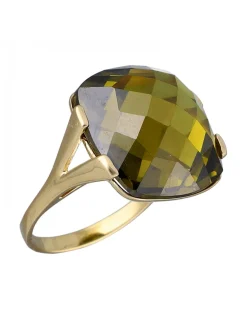 Anillo de Oro amarillo 18K con diseño cuadrado y Piedra Sintética verde