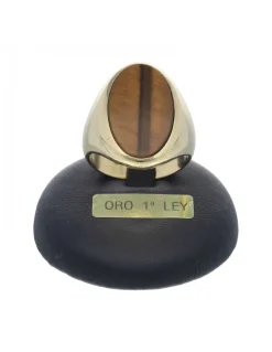 Anillo de oro amarillo 18K con diseño y piedra ojo de tigre
