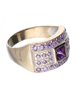 Anillo de Oro amarillo 18K con diseño y Amatistas