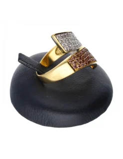 Anillo de Oro amarillo 18K con diseño, Zirconitas y Amatistas
