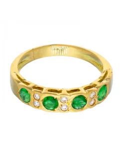 Anillo de Oro amarillo 18K con diseño, Circonitas y Piedras Sintéticas verdes