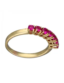 Anillo de Oro amarillo 18K con diseño y Piedras Sintéticas rosadas