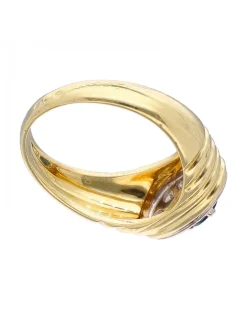 Anillo de Oro amarillo 18K con diseño, Brillantes y un Zafiro Sintético