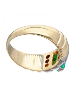Anillo de Oro amarillo 18K con diseño, brillantes y Esmeralda Sintética
