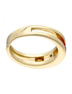 Anillo de oro amarillo 18K con diseño y piedras sintéticas