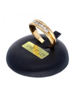 Anillo de oro amarillo 18K con diseño y brillantes