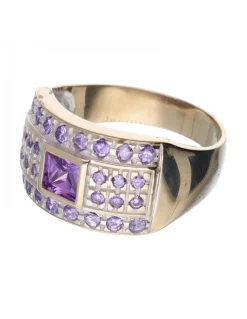 Anillo de Oro amarillo 18K con diseño y Amatistas