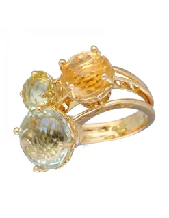 Anillo de oro amarillo 18K con diseño y Piedras Sintéticas