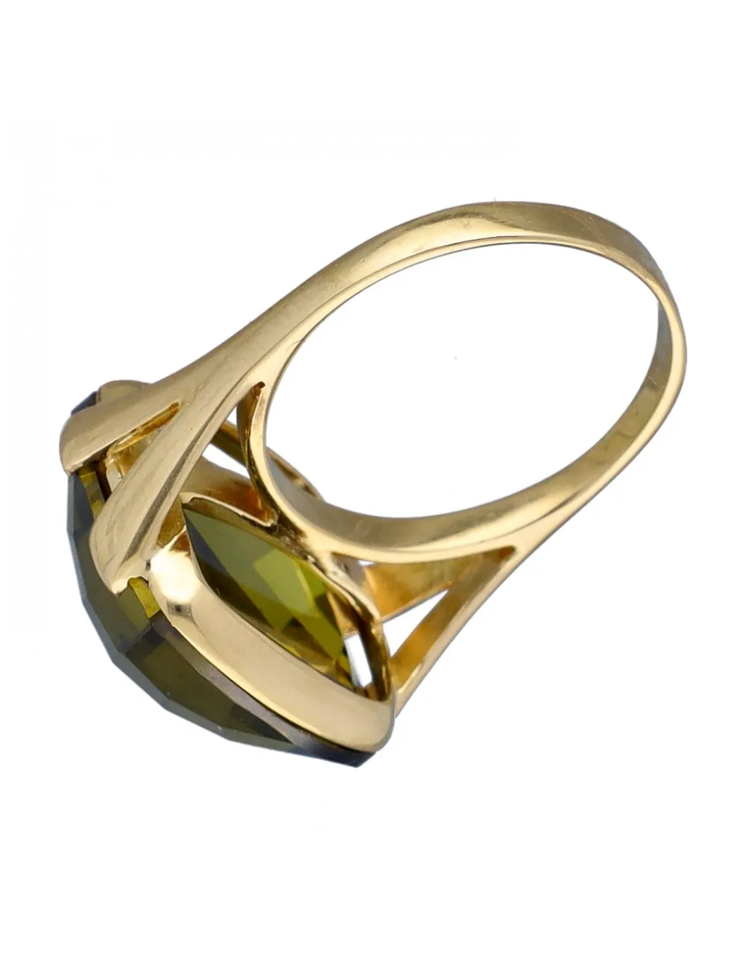 Anillo de Oro amarillo 18K con diseño cuadrado y Piedra Sintética verde