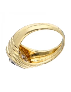 Anillo de Oro amarillo 18K con diseño, Brillantes y un Zafiro Sintético