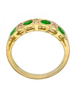Anillo de Oro amarillo 18K con diseño, Circonitas y Piedras Sintéticas verdes