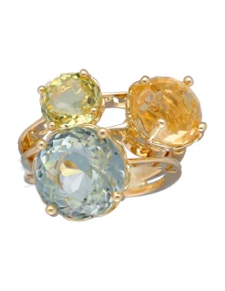 Anillo de oro amarillo 18K con diseño y Piedras Sintéticas