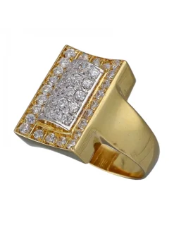 Anillo de Oro amarillo 18K con diseño cuadrado y Circonitas