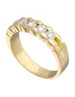 Anillo de oro amarillo 18K con diseño y brillantes