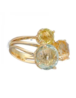 Anillo de oro amarillo 18K con diseño y Piedras Sintéticas