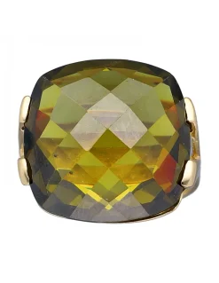 Anillo de Oro amarillo 18K con diseño cuadrado y Piedra Sintética verde