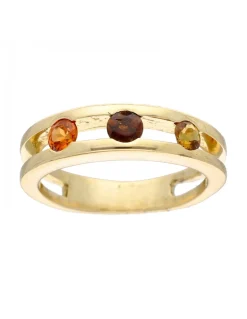 Anillo de oro amarillo 18K con diseño y piedras sintéticas