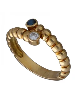 Anillo de oro amarillo 18K con diseño, Brillante y Zafiro