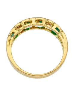 Anillo de Oro amarillo 18K con diseño, Circonitas y Piedras Sintéticas verdes