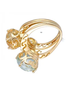 Anillo de oro amarillo 18K con diseño y Piedras Sintéticas