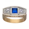 Anillo de Oro amarillo y blanco 18K con diseño, Piedra Sintética azul y Circonitas