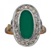 Anillo de Oro amarillo y blanco Diseño Lanzadera, Circonitas y Jade central