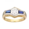 Anillo de Oro amarillo y blanco 18K con diseño, Brillantes y piedras sintéticas azules