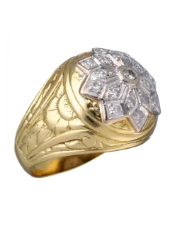 Anillo de Oro amarillo y blanco 18K con diseño y Brillantes