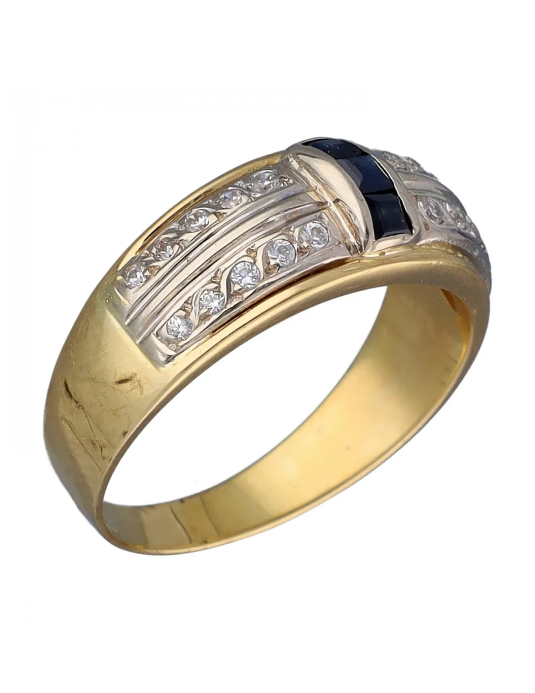 Anillo de Oro amarillo y blanco, con diseño Coctel, Circonitas y Ónix