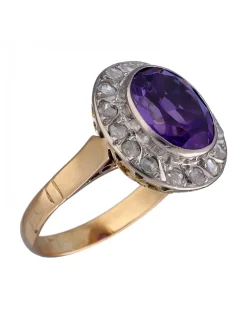 Anillo de Oro amarillo y blanco 18K con diseño, Brillantes y Amatista