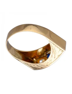 Anillo de Oro amarillo y blanco 18K con diseño, Piedra Sintética azul y Circonitas