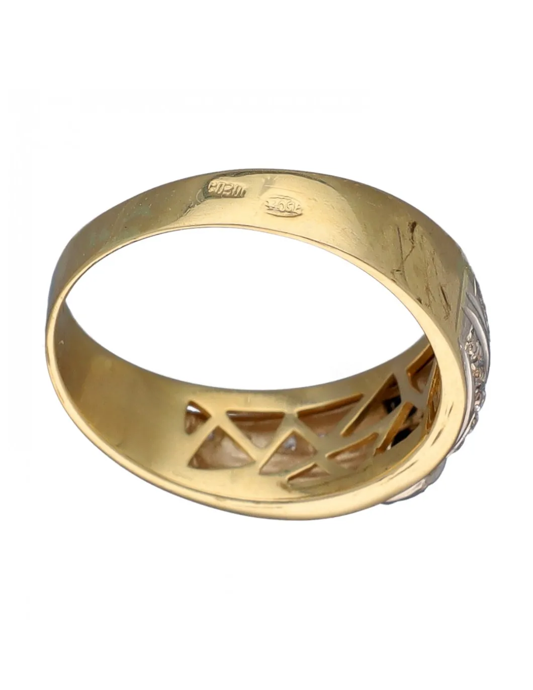 Anillo de Oro amarillo y blanco, con diseño Coctel, Circonitas y Ónix