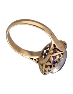 Anillo de Oro amarillo y blanco 18K con diseño, Brillantes y Amatista