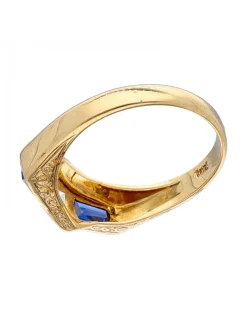 Anillo de Oro amarillo y blanco 18K con diseño, Brillantes y piedras sintéticas azules