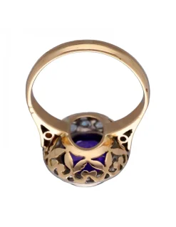 Anillo de Oro amarillo y blanco 18K con diseño, Brillantes y Amatista