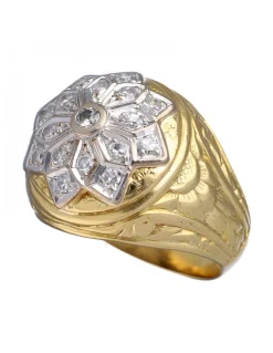 Anillo de Oro amarillo y blanco 18K con diseño y Brillantes