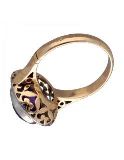 Anillo de Oro amarillo y blanco 18K con diseño, Brillantes y Amatista