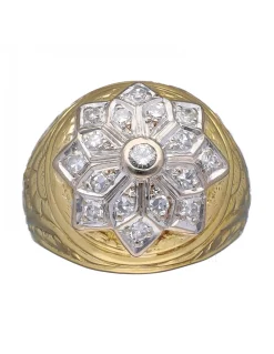 Anillo de Oro amarillo y blanco 18K con diseño y Brillantes