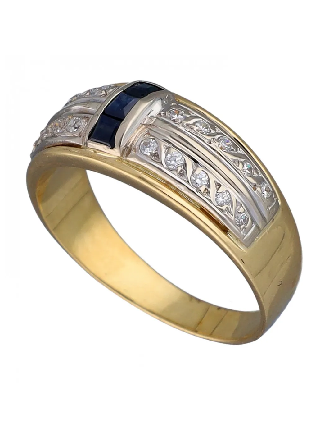 Anillo de Oro amarillo y blanco, con diseño Coctel, Circonitas y Ónix