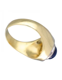 Anillo de Oro amarillo18K con diseño, Brillantes y Piedra azul sintética
